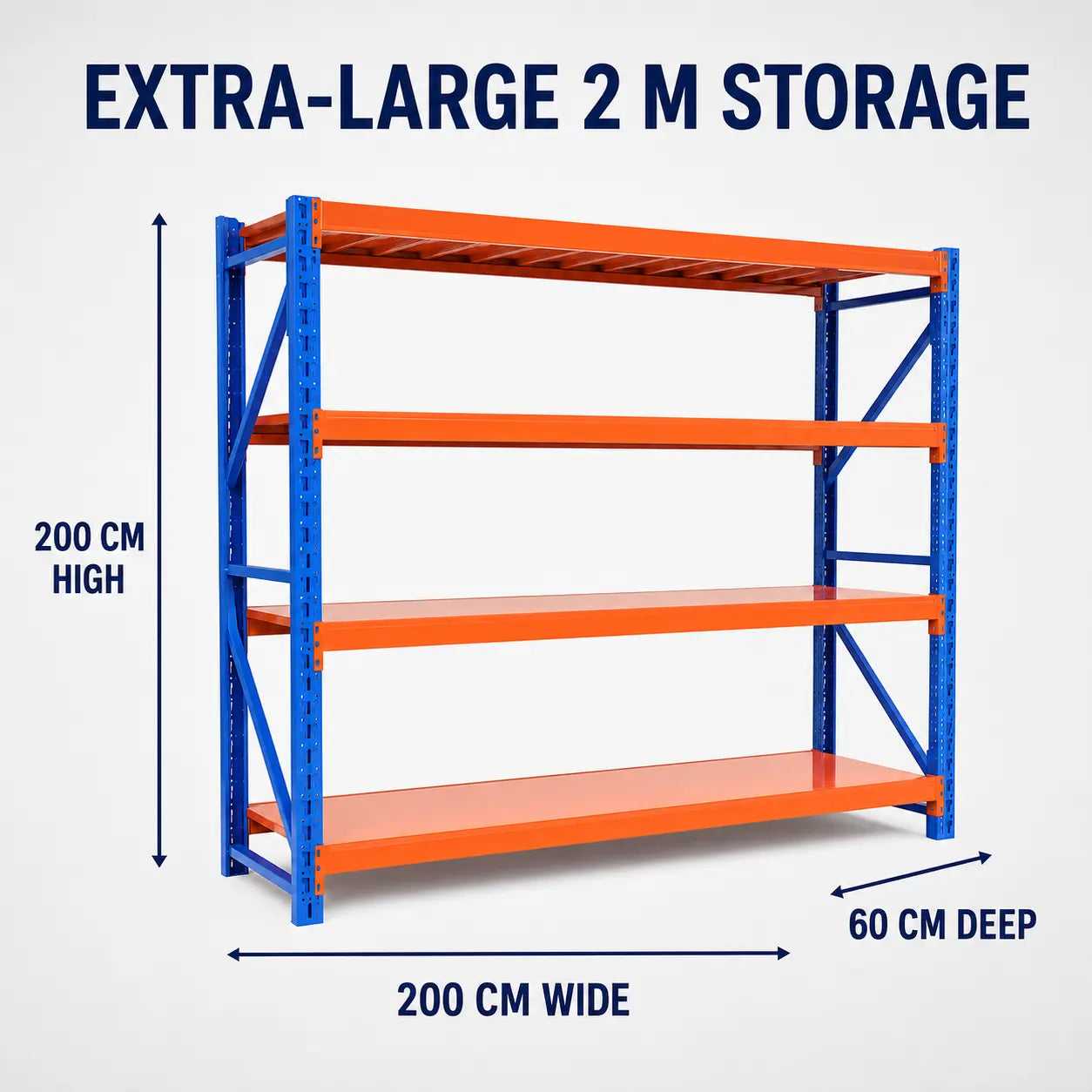 Dimensions of the 4-tier heavy-duty steel shelving unit