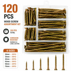 120-piece wood screw assortment kit in a clear organizer box