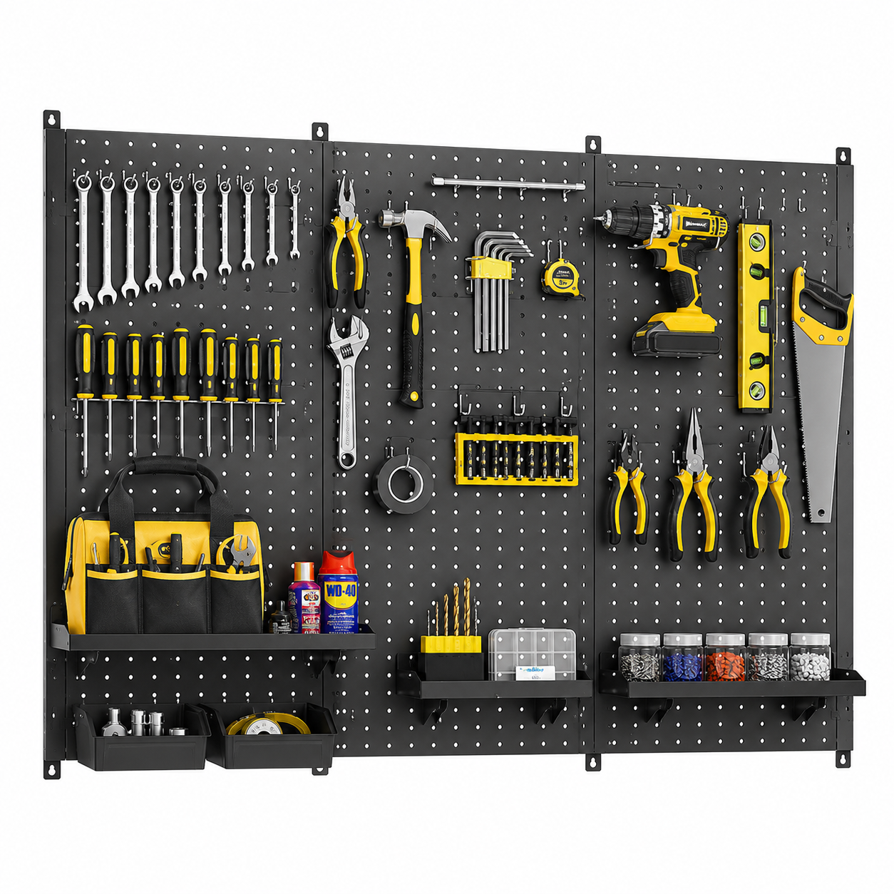 Heavy Duty Metal Pegboard Wall Organizer with Hooks – Garage Tool Storage Panel for Workshop, Workbench & Home Organization