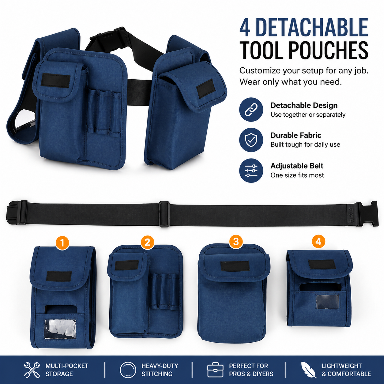 Roll-Up Tool Bag Organizer with Detachable Pouches – Green
