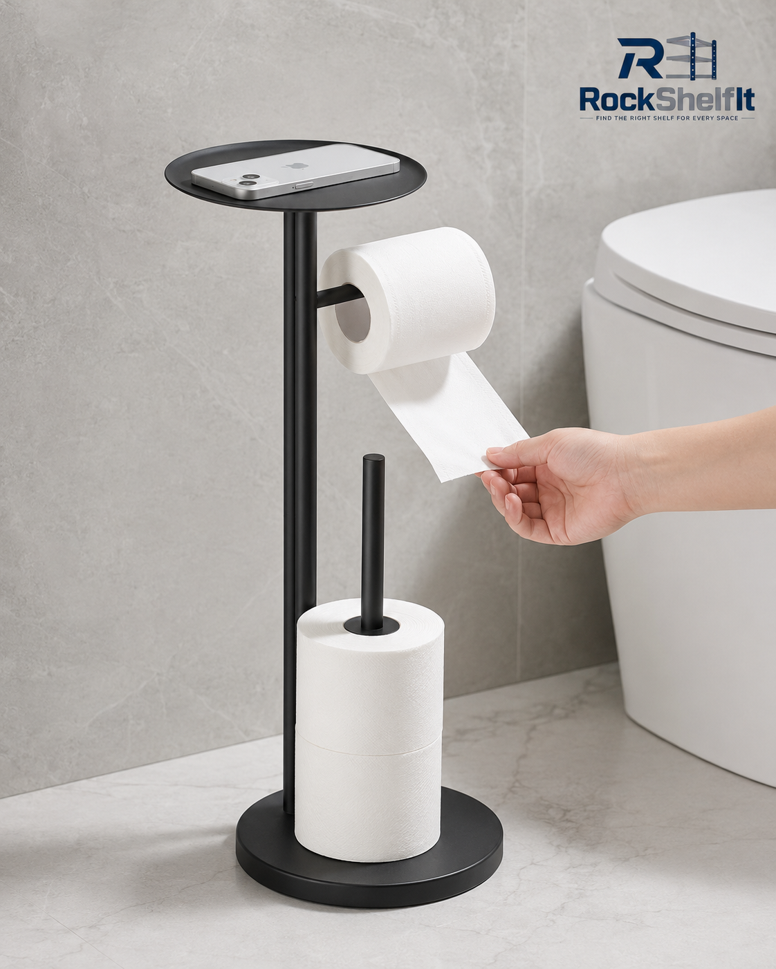 Freestanding Toilet Paper Holder with Storage Shelf