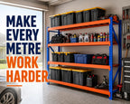 Four-tier steel shelving unit construction detail