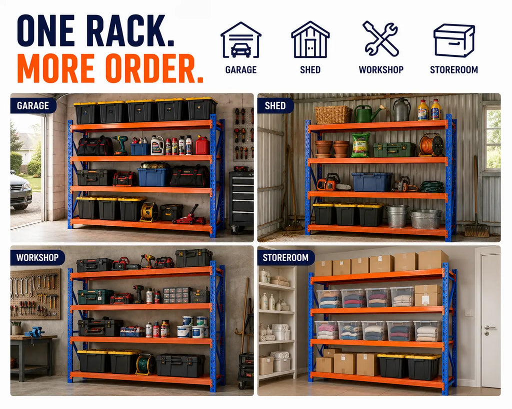 Heavy-duty shelving support bar detail