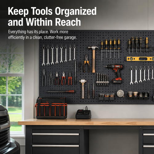 Heavy Duty Metal Pegboard Wall Organizer with Hooks – Garage Tool Storage Panel for Workshop, Workbench & Home Organization
