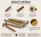 Wood screw details showing sharp points, deep threads, and Phillips heads
