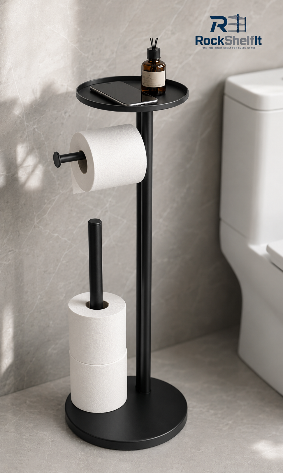 Freestanding Toilet Paper Holder with Storage Shelf