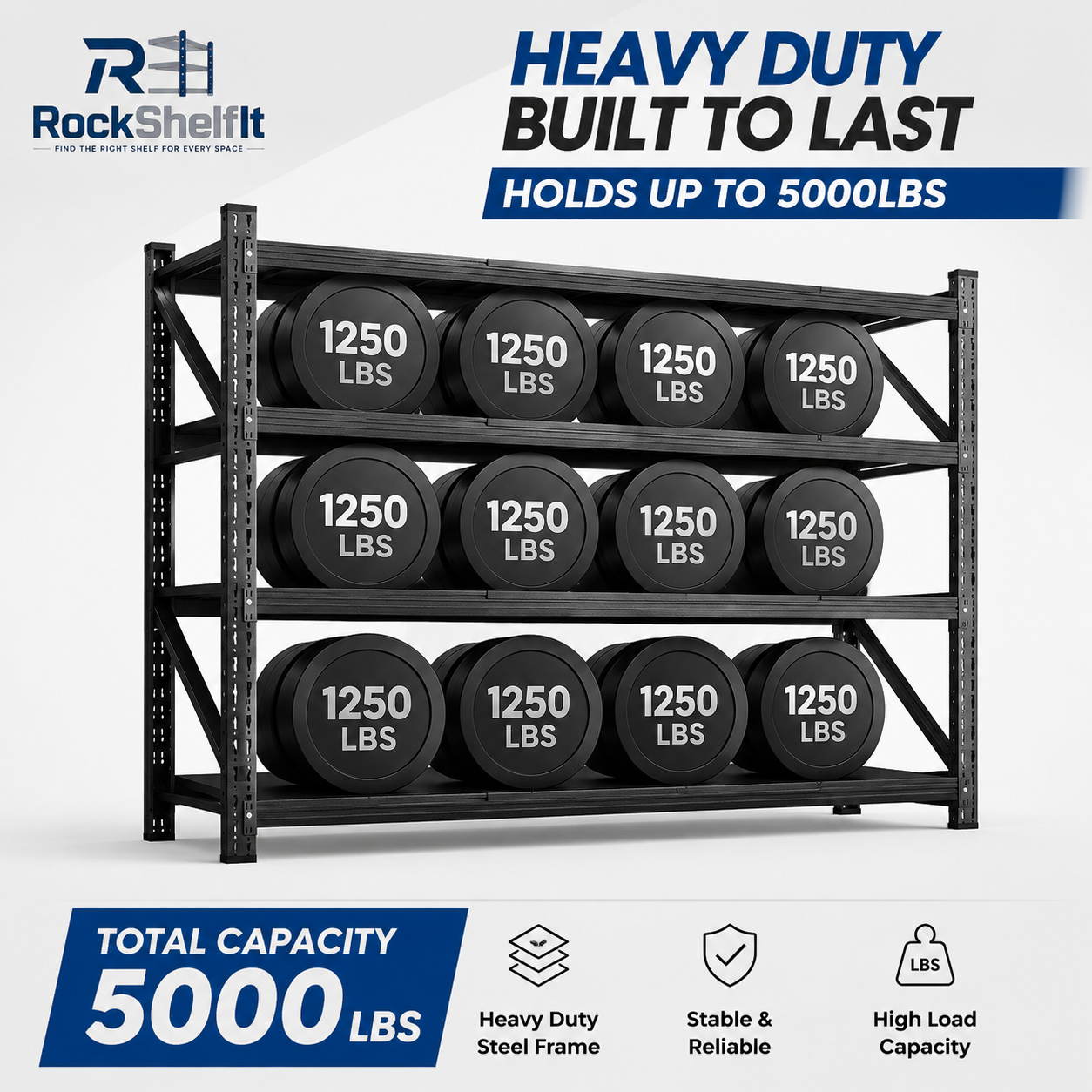 Heavy Duty Garage Shelving 5000LBS, All Metal Storage Rack 4 Tier Adjustable Industrial Shelving Unit, Expandable Garage Storage Rack for Warehouse Basement Shop