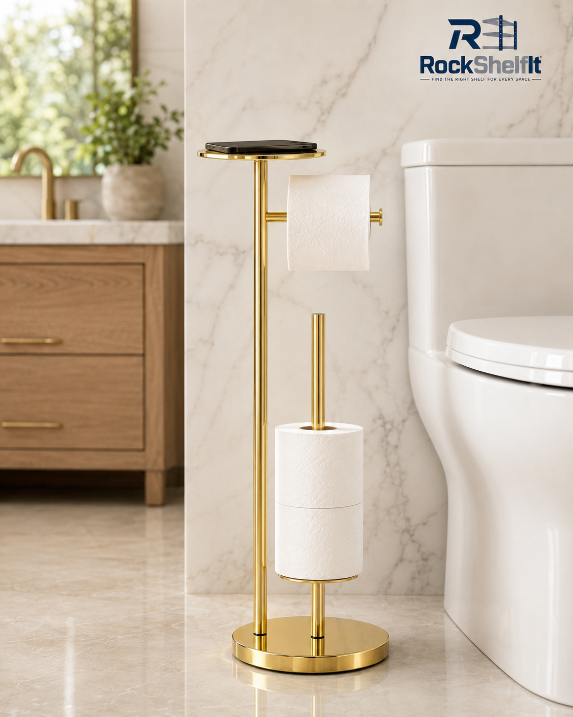 Freestanding Toilet Paper Holder with Storage Shelf