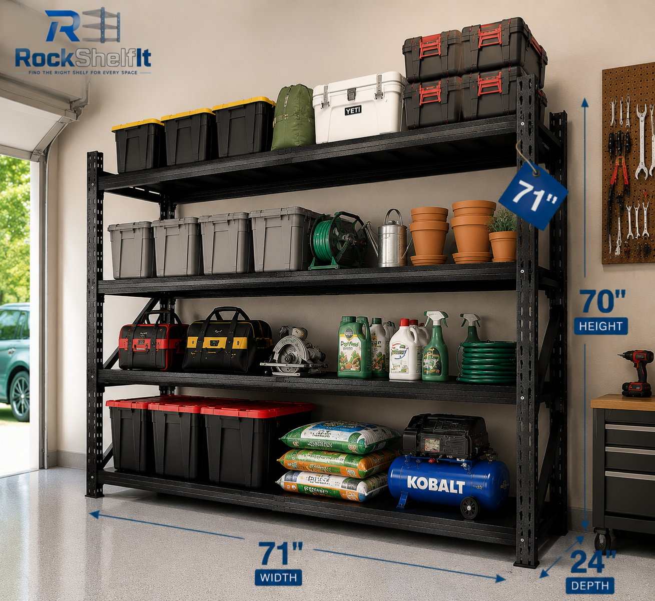 Heavy Duty Garage Shelving 5000LBS, All Metal Storage Rack 4 Tier Adjustable Industrial Shelving Unit, Expandable Garage Storage Rack for Warehouse Basement Shop