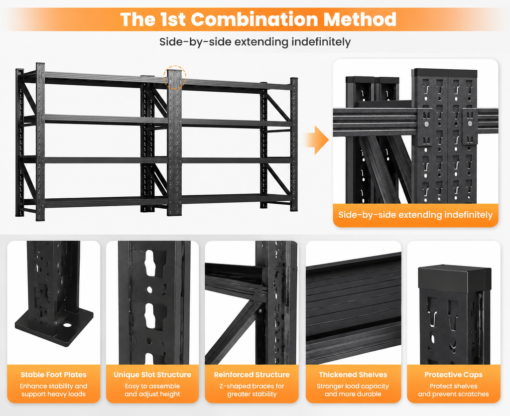 Heavy Duty Garage Shelving 5000LBS, All Metal Storage Rack 4 Tier Adjustable Industrial Shelving Unit, Expandable Garage Storage Rack for Warehouse Basement Shop