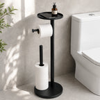 Freestanding Toilet Paper Holder with Storage Shelf-Black