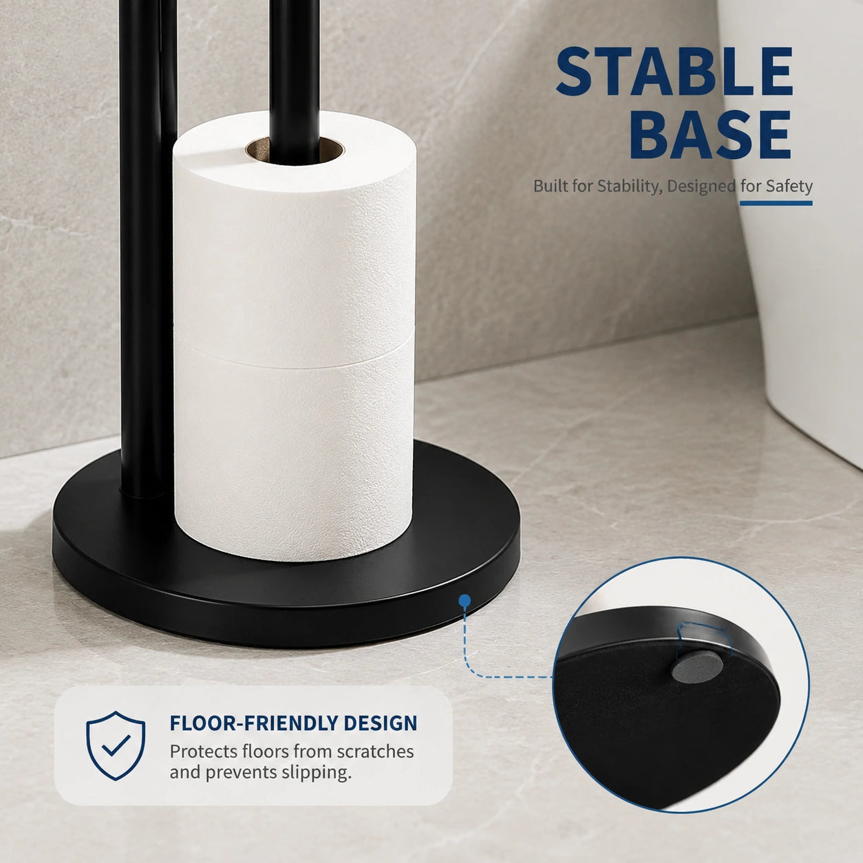 Freestanding Toilet Paper Holder with Storage Shelf-Black