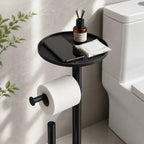 Freestanding Toilet Paper Holder with Storage Shelf-Black