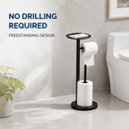 Freestanding Toilet Paper Holder with Storage Shelf-Black