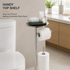 Toilet paper holder with top shelf and spare-roll storage