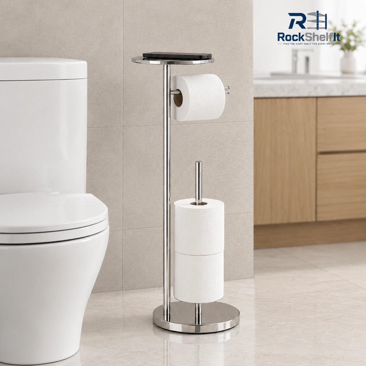 Freestanding toilet paper holder in Silver