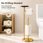 Modern Gold Toilet Paper Holder Stand with Storage – Freestanding Bathroom Toilet Roll Holder Rack