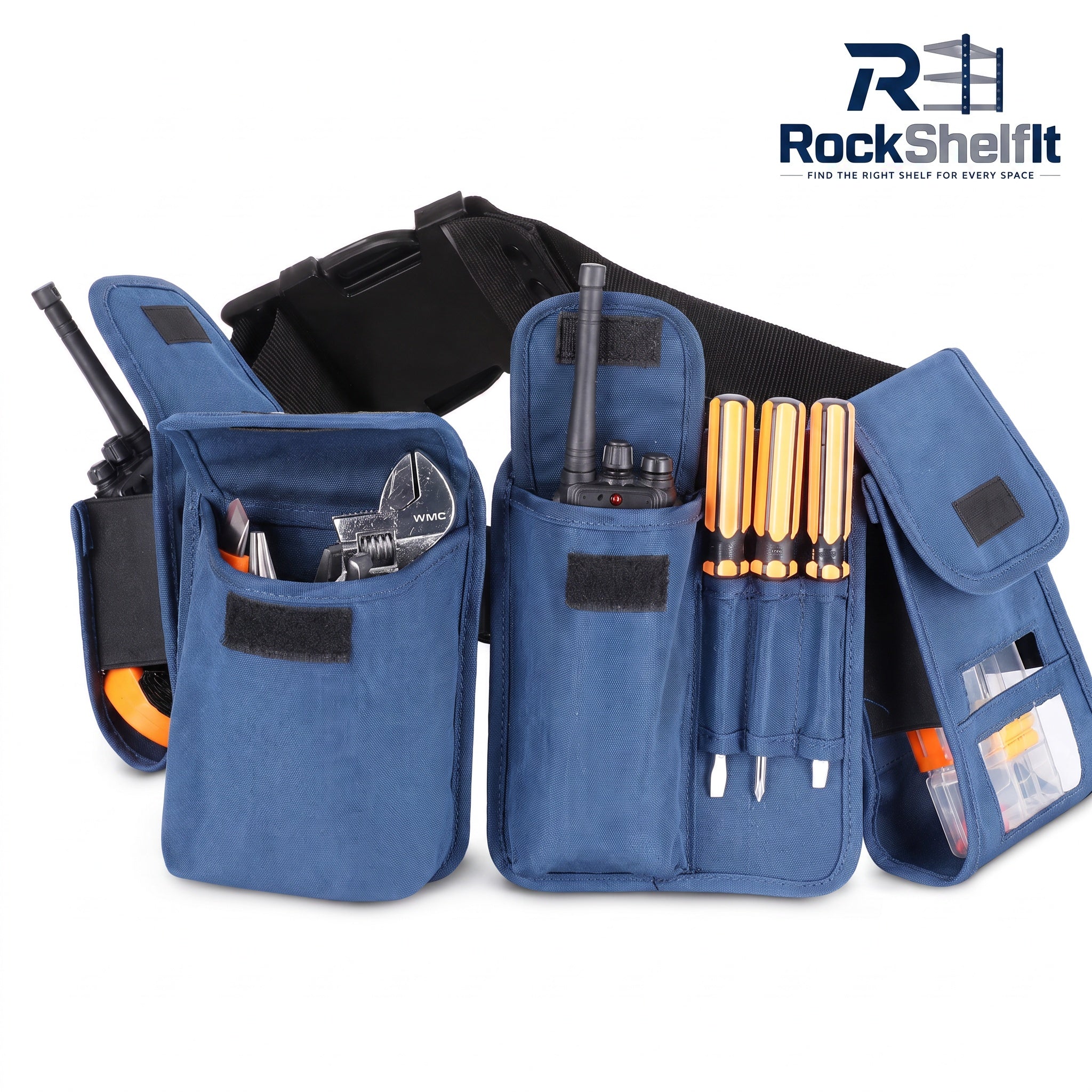 Green detachable tool belt with four removable pouches