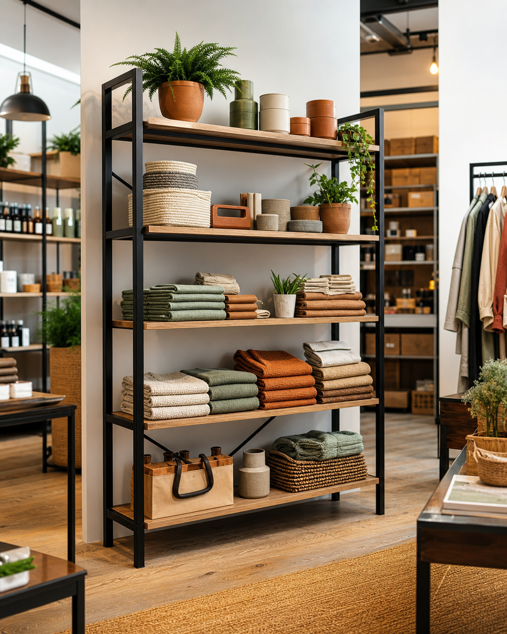 Commercial retail display shelving in a modern showroom