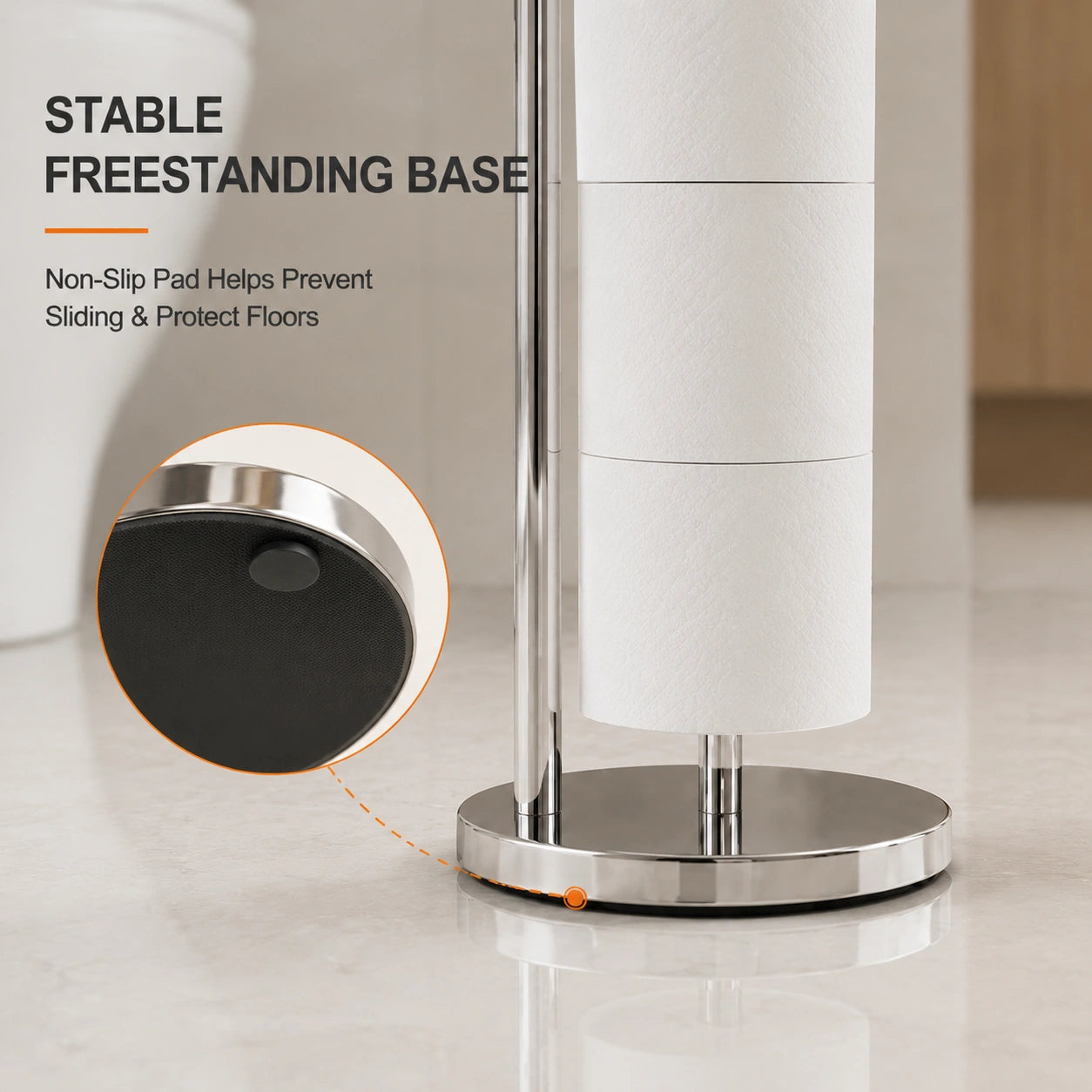 Stable toilet paper holder base with non-slip pad